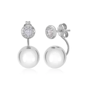 14K White or Rose Gold Front Back Ear Jacket Post Earrings Interchangable Simulated Diamonds and Ball 10MM