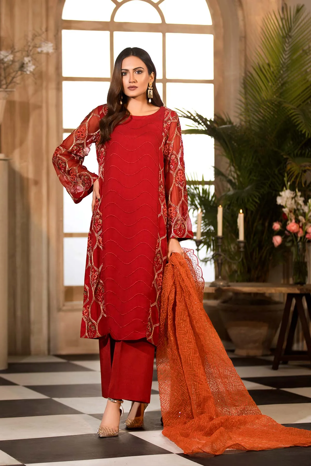 3 Pc Unstitched Embroidered Chiffon CHM-35