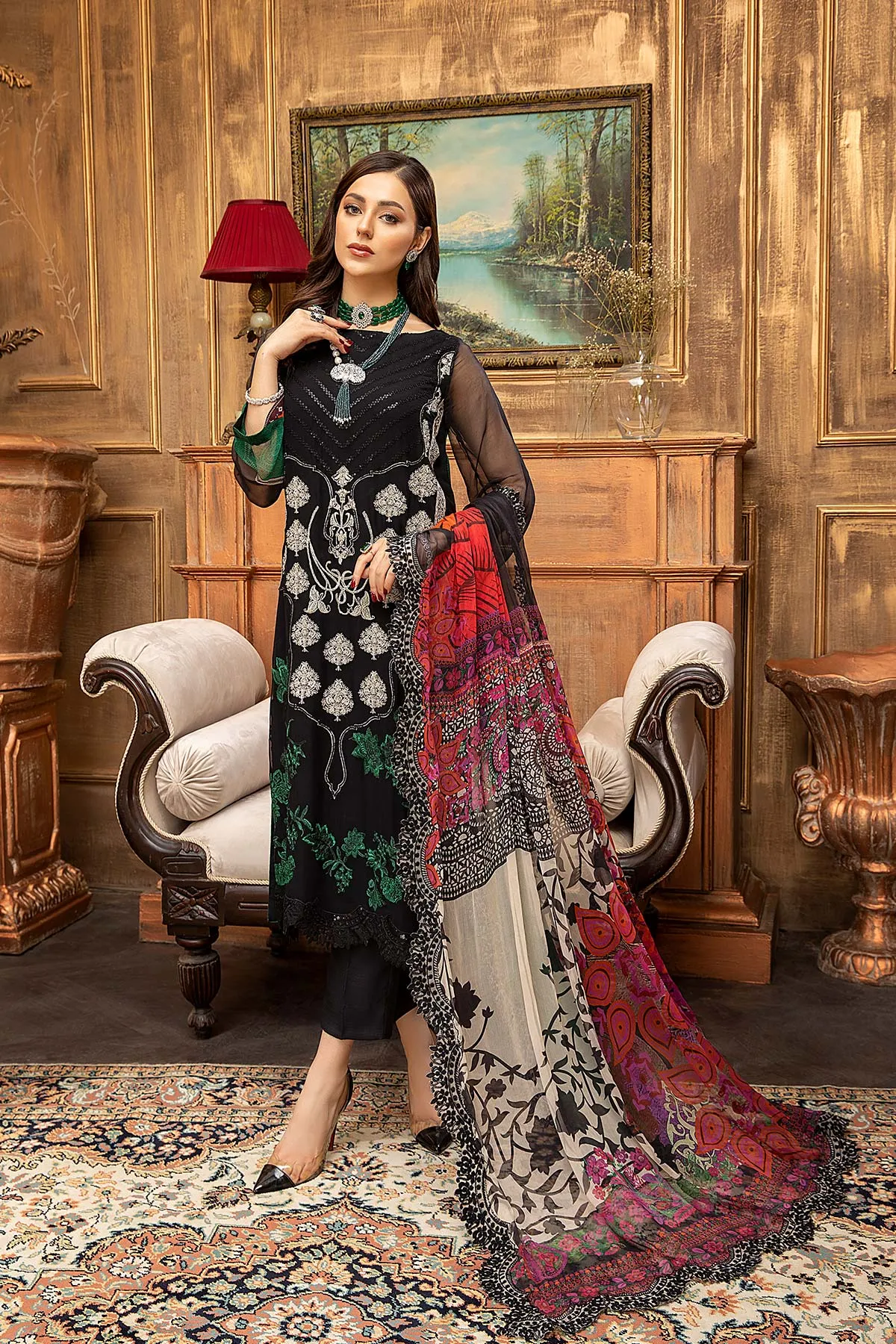 3 Pc Unstitched Embroidered Chiffon with Dupatta VSL-01