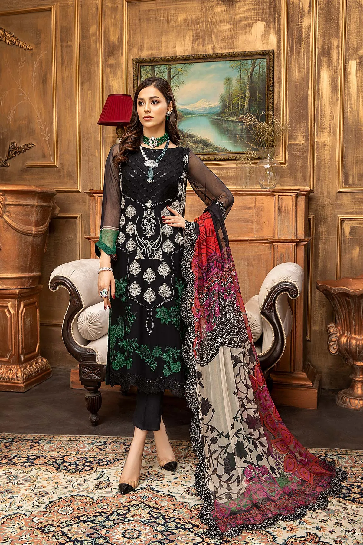 3 Pc Unstitched Embroidered Chiffon with Dupatta VSL-01