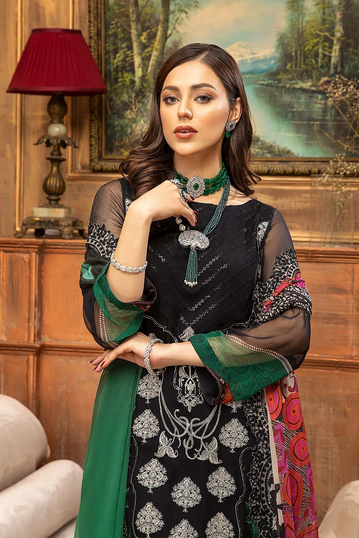 3 Pc Unstitched Embroidered Chiffon with Dupatta VSL-01