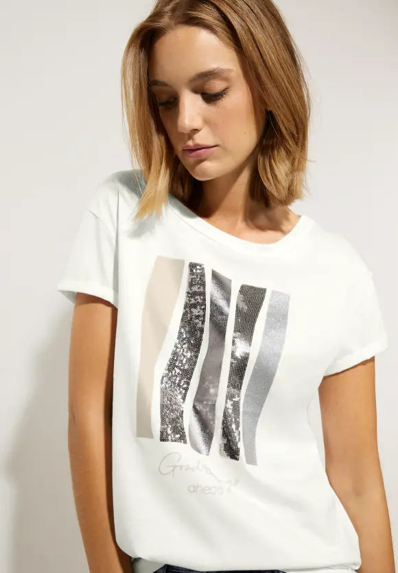 320372- Sequins Design TShirt-Off White- Street One