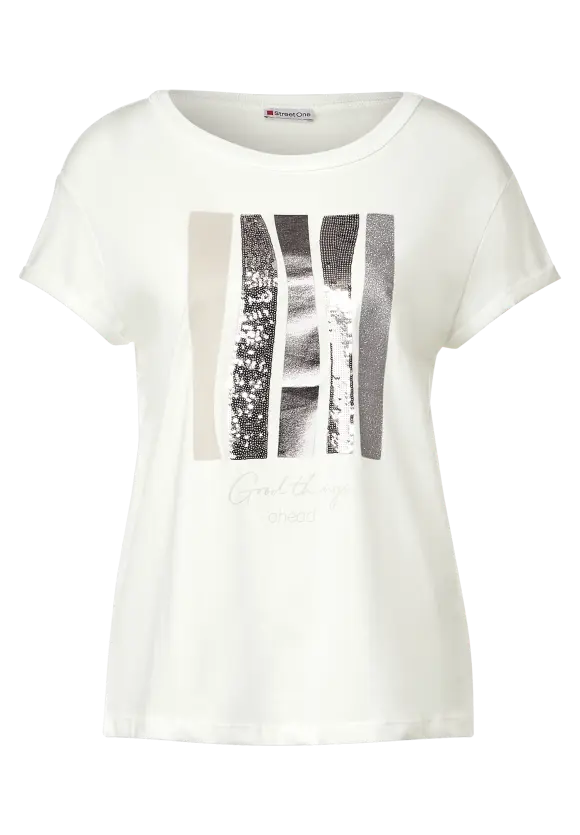 320372- Sequins Design TShirt-Off White- Street One