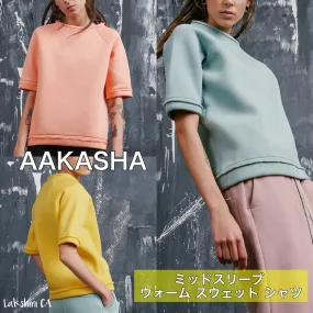 Aakasha  |Crew Neck Plain Cotton Short Sleeves Handmade Icy Color