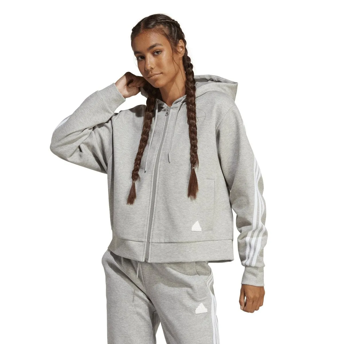 ADIDAS WOMEN'S FUTURE ICONS 3-STRIPES FULL-ZIP GREY JACKET