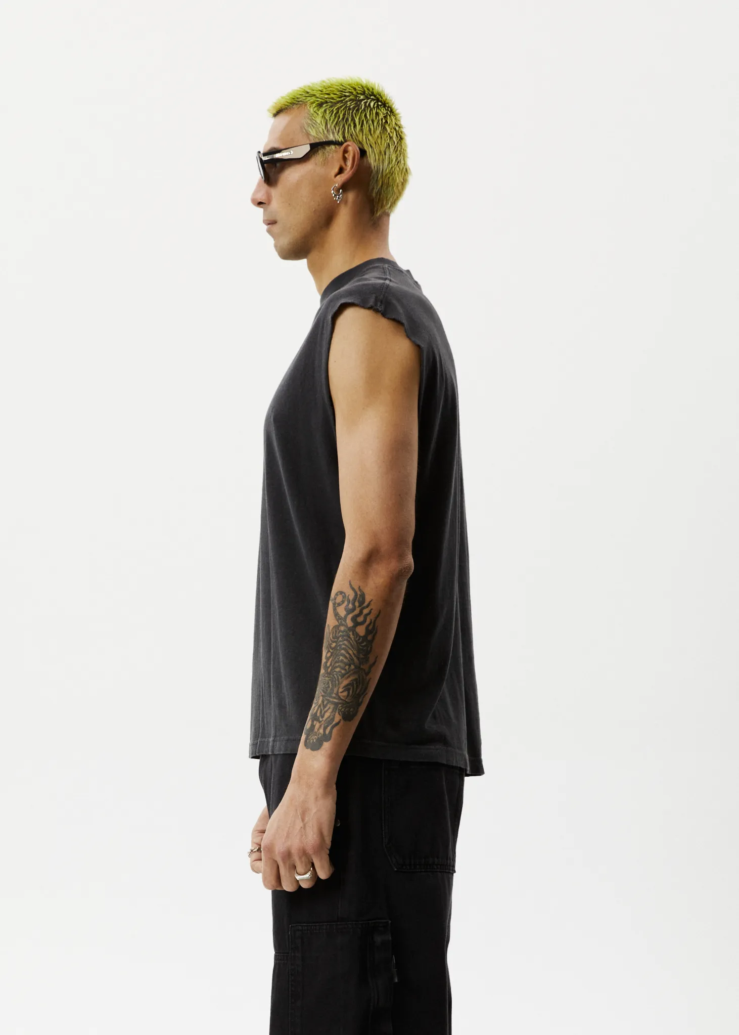 AFENDS Mens Vacation - Sleeveless T-Shirt - Stone Black