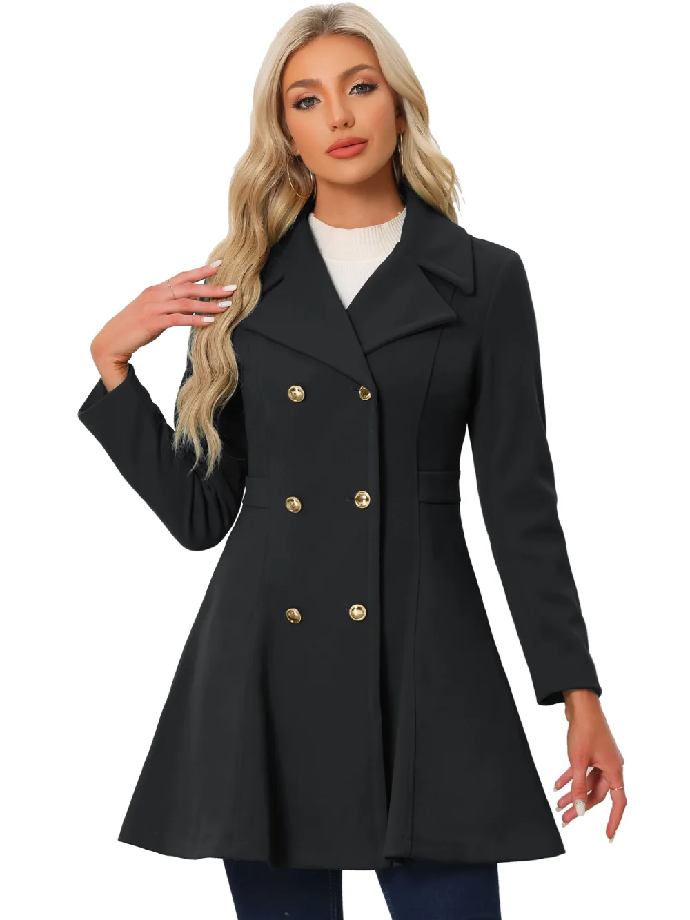 Allegra K- Lapel Collar Double Breast Coats