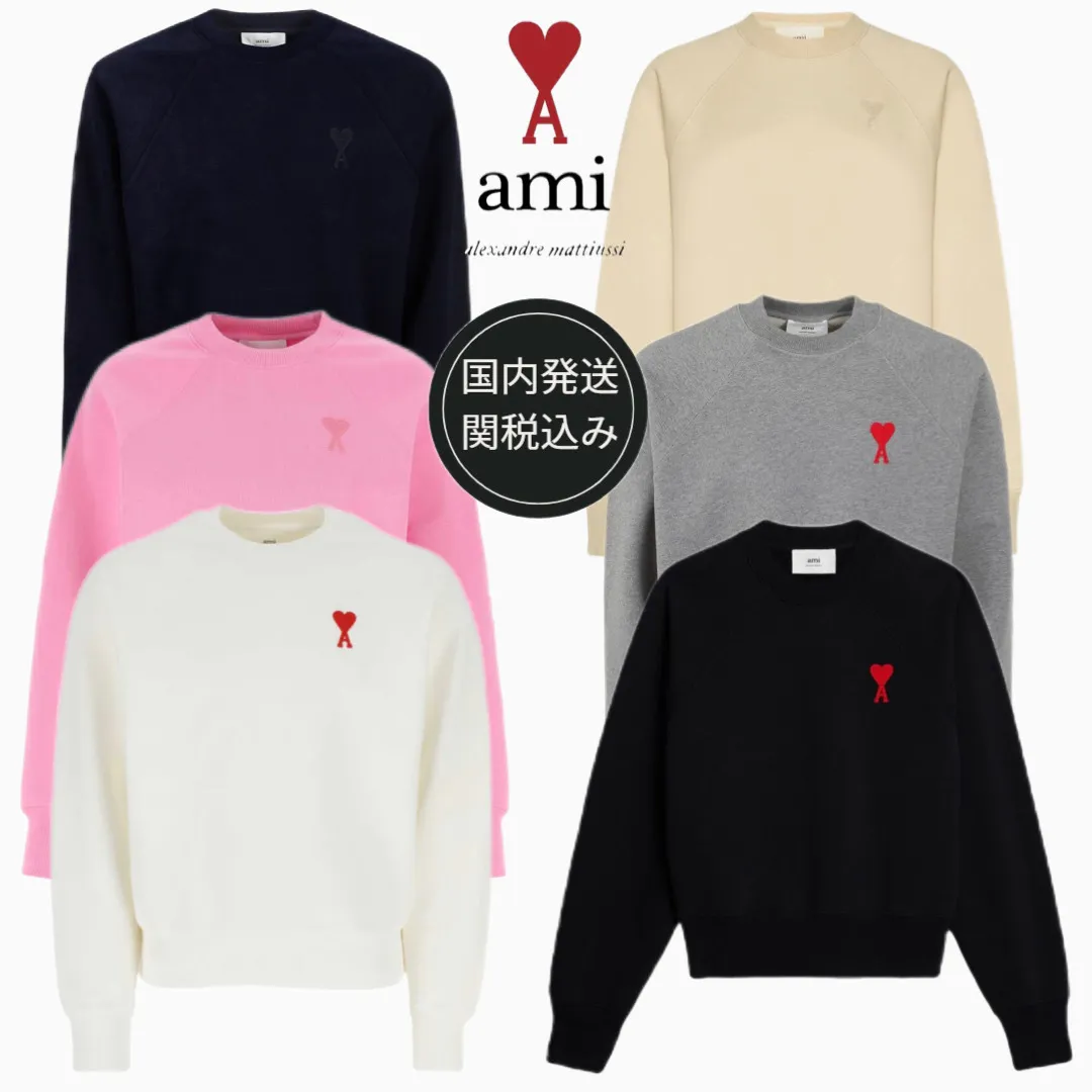 AMI PARIS  |Crew Neck Heart Unisex Long Sleeves Plain Logo