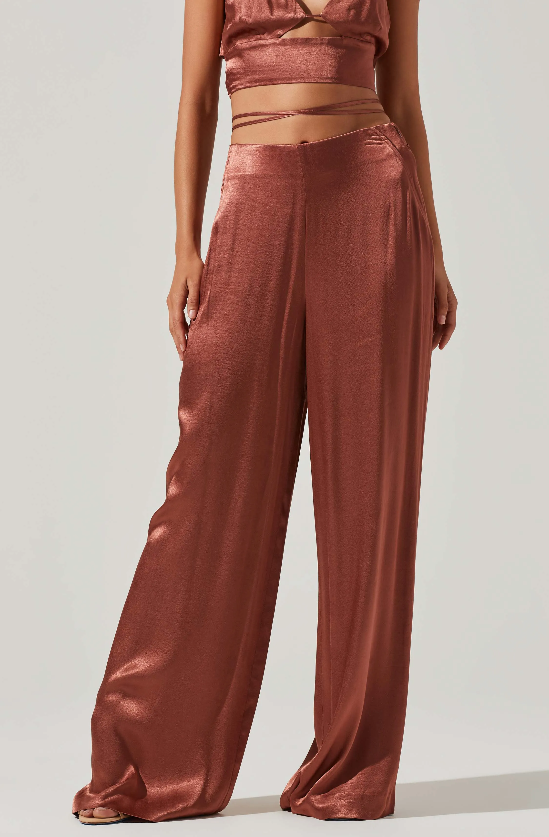 Amiah Satin Tie Waist Wide Leg Pants