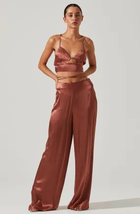 Amiah Satin Tie Waist Wide Leg Pants