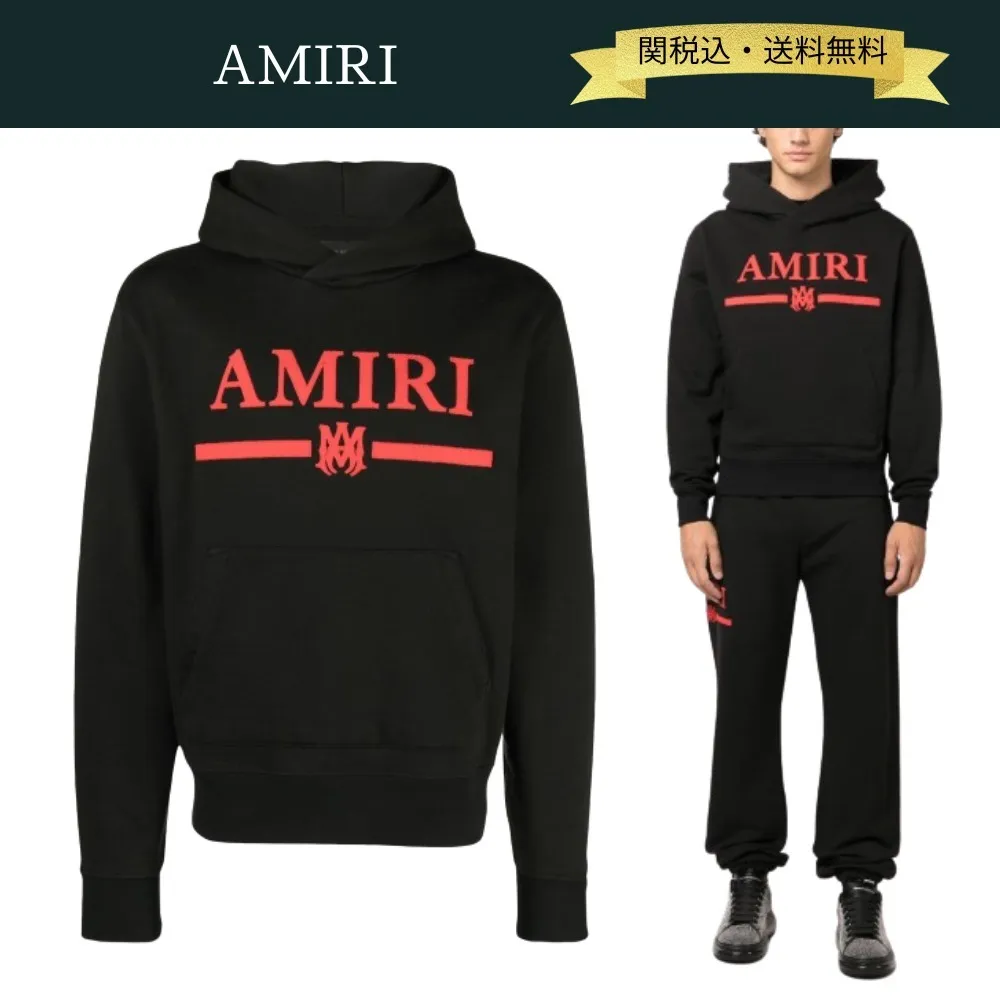 AMIRI  |Street Style Bi-color Long Sleeves Plain Cotton Logo Hoodies