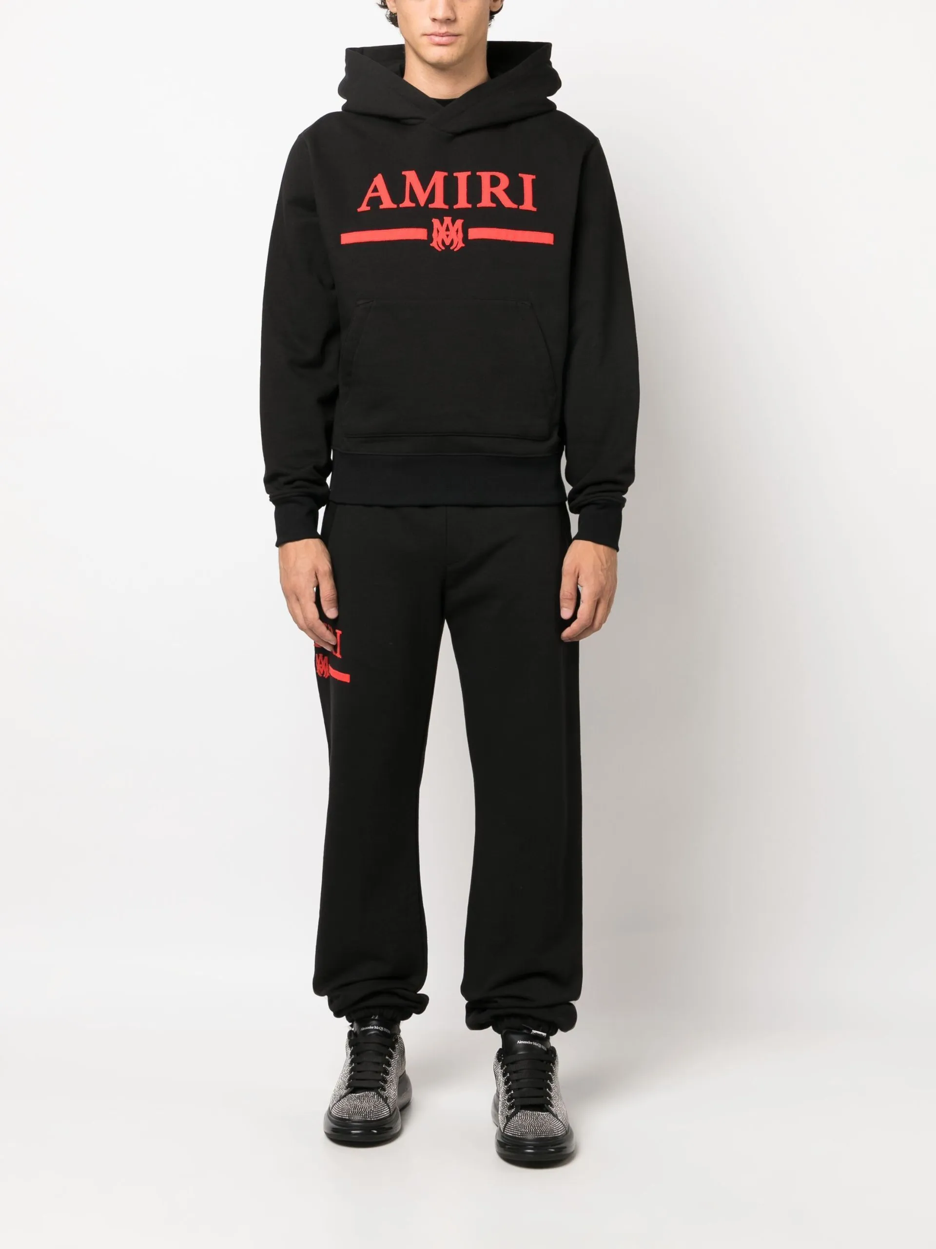 AMIRI  |Street Style Bi-color Long Sleeves Plain Cotton Logo Hoodies