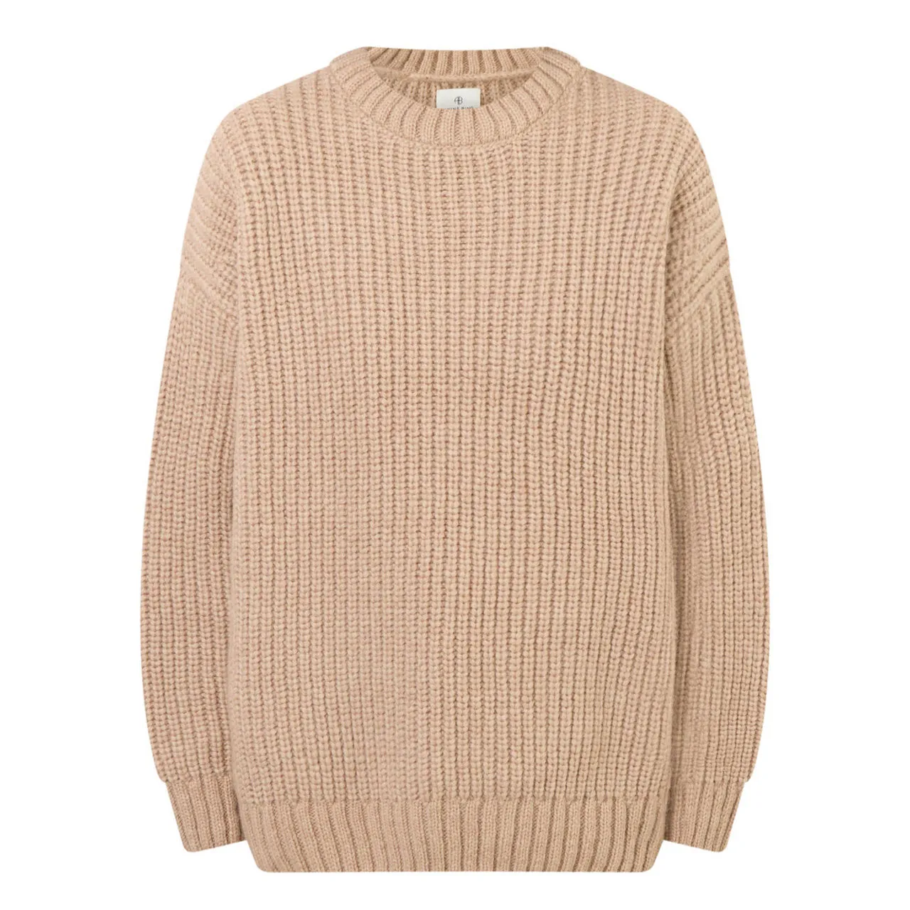 ANINE BING Sydney Rib-Knit Crew Neck Sweater - Camel