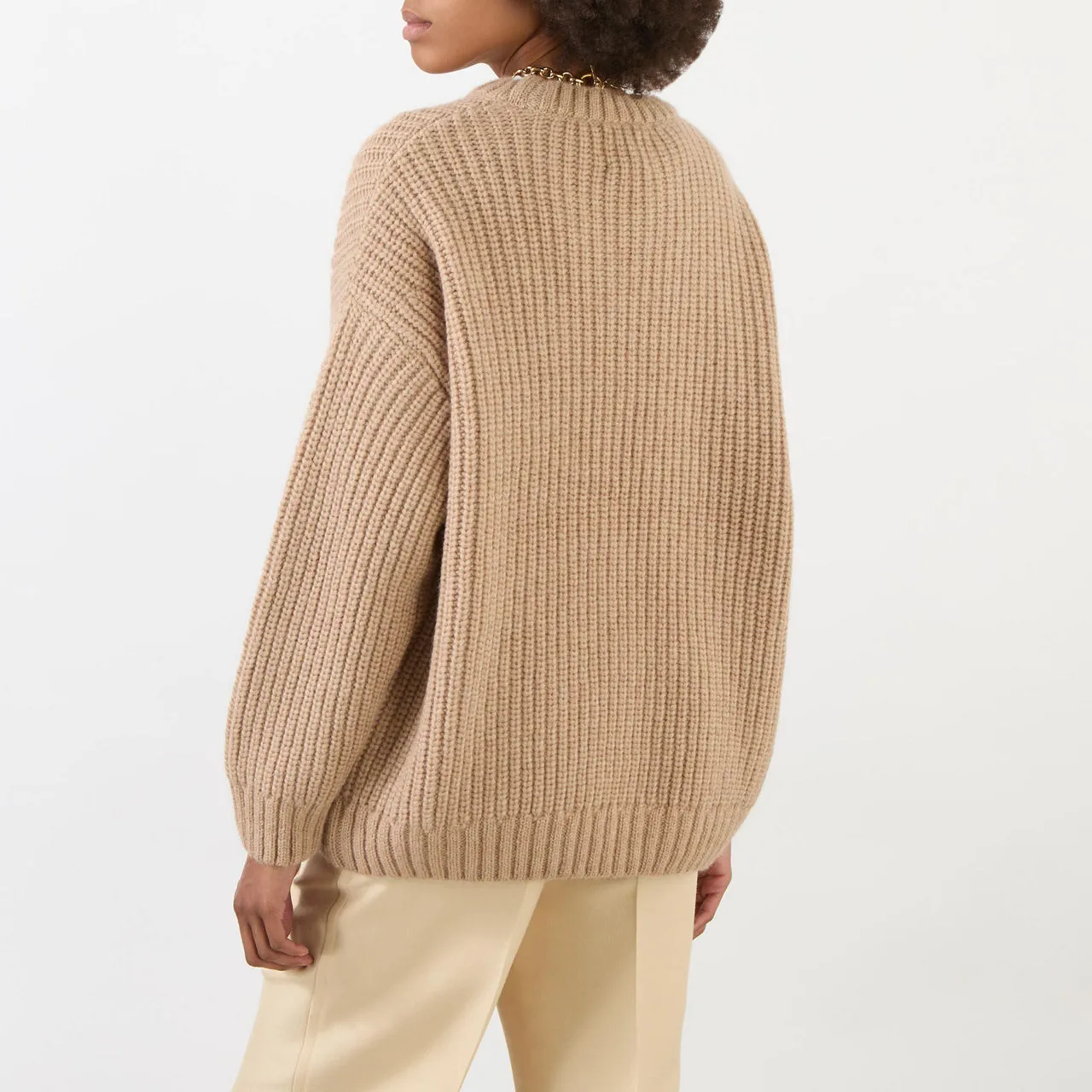 ANINE BING Sydney Rib-Knit Crew Neck Sweater - Camel