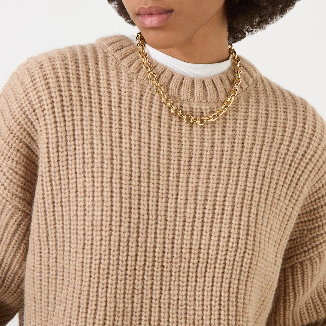 ANINE BING Sydney Rib-Knit Crew Neck Sweater - Camel