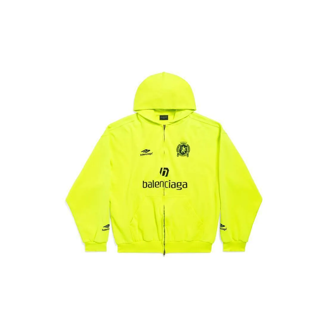 BALENCIAGA  |Men's Paris Soccer Zip-up Hoodie Medium Fit in Neon Yellow