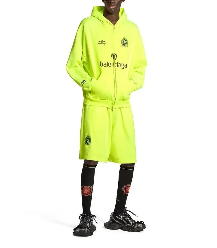 BALENCIAGA  |Men's Paris Soccer Zip-up Hoodie Medium Fit in Neon Yellow