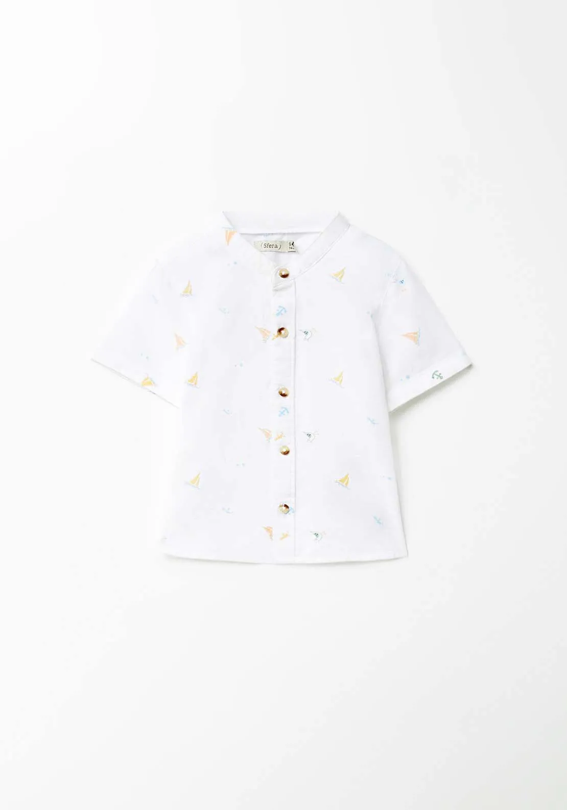 Boat Print Grandfather Shirt - Cream