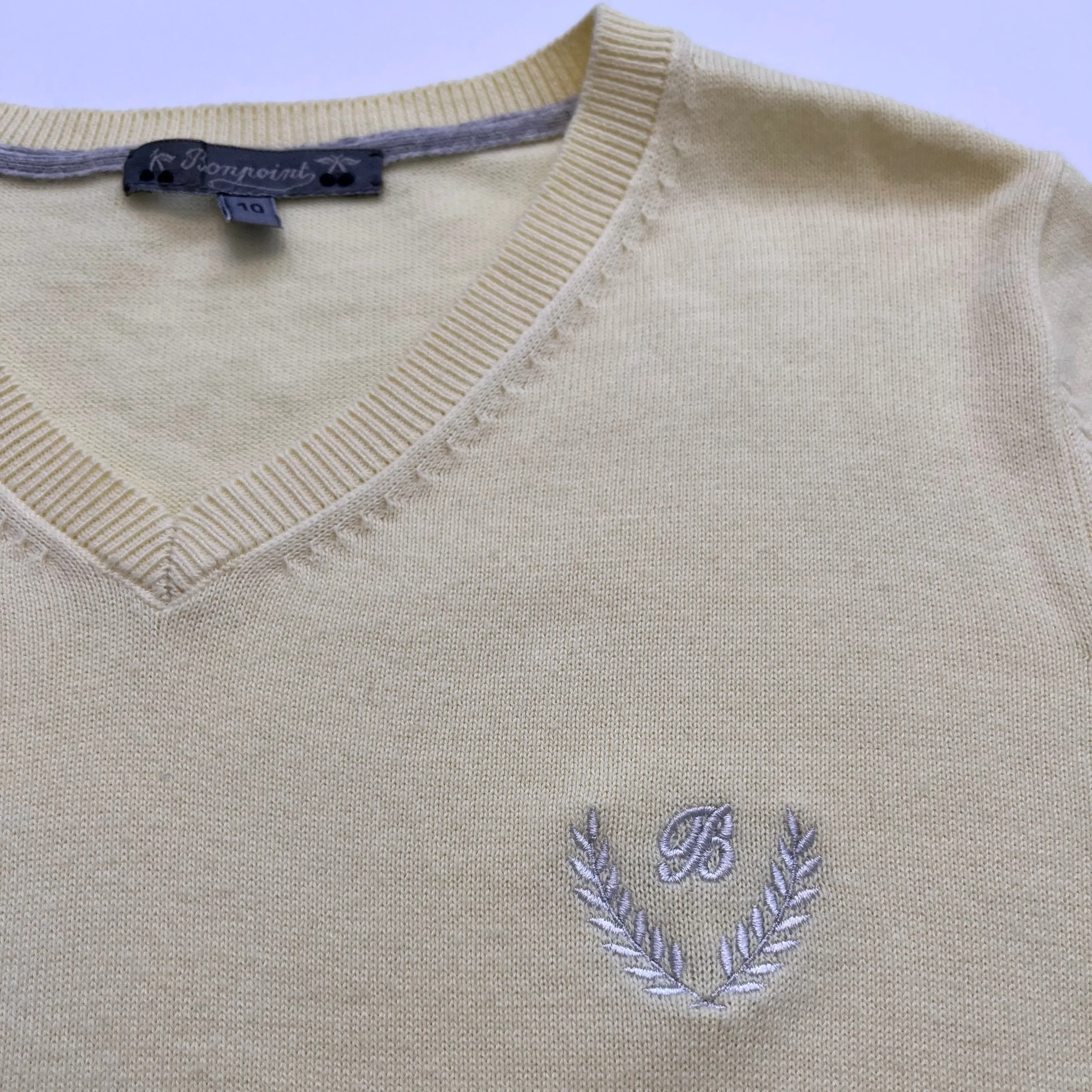 Bonpoint Lemon Yellow Cotton V-Neck Jumper: 10 Years