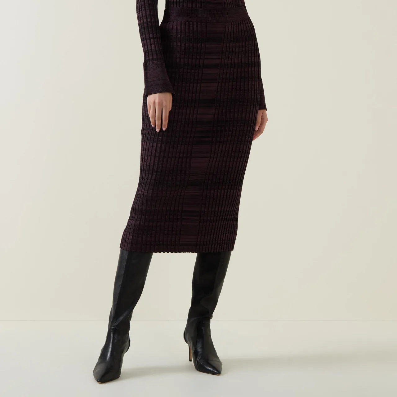 BOSS Farmina Rib-Knit Striped Skirt - Purple