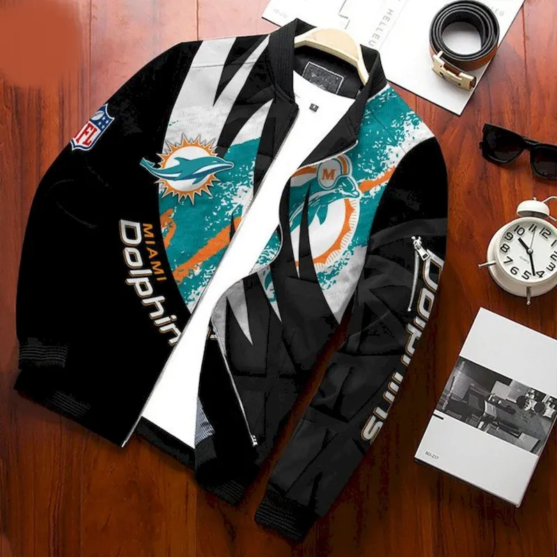 Bradley Miami Dolphins Black Bomber Jacket - William Jacket