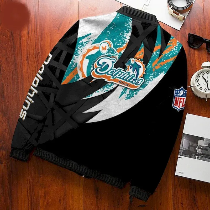 Bradley Miami Dolphins Black Bomber Jacket - William Jacket