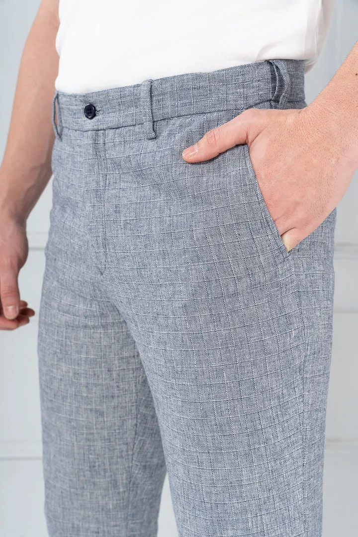 Brewers Blue Checks Linen Cotton Pants