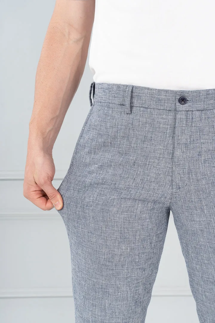 Brewers Blue Checks Linen Cotton Pants