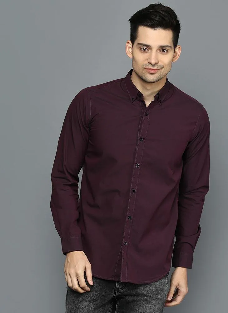 Burgandy Button Down Slim Fit Shirt