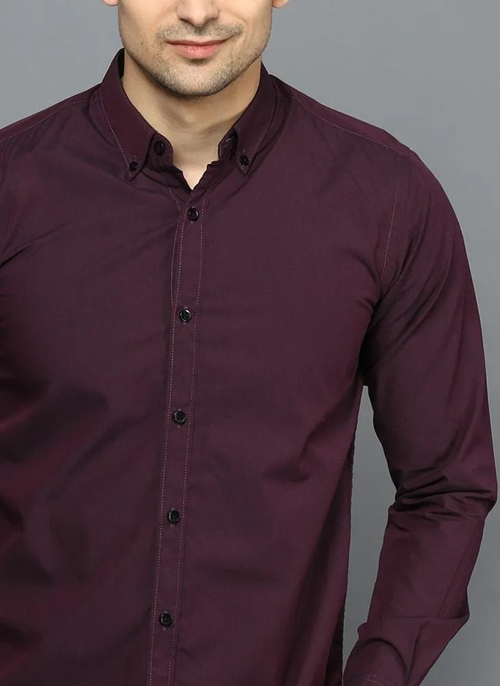 Burgandy Button Down Slim Fit Shirt