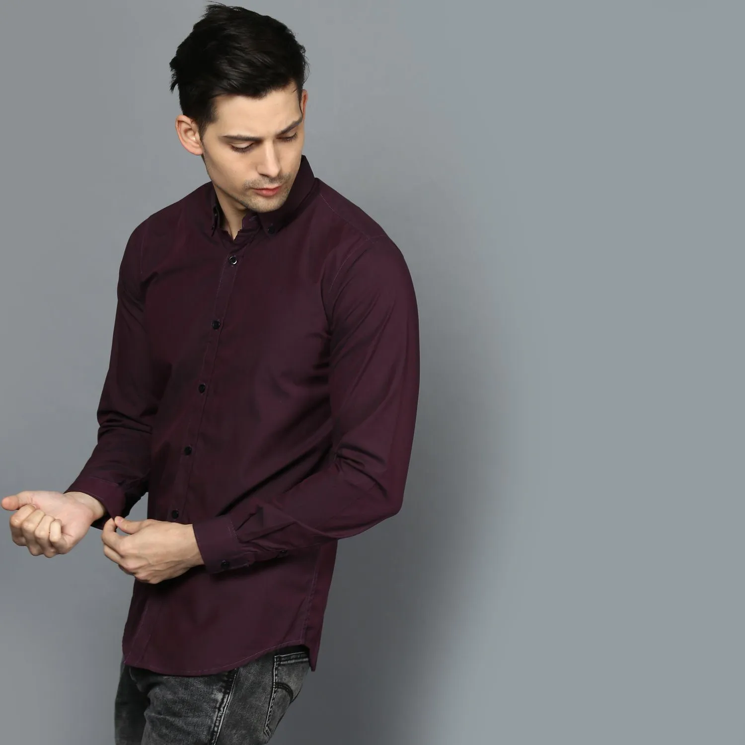 Burgandy Button Down Slim Fit Shirt