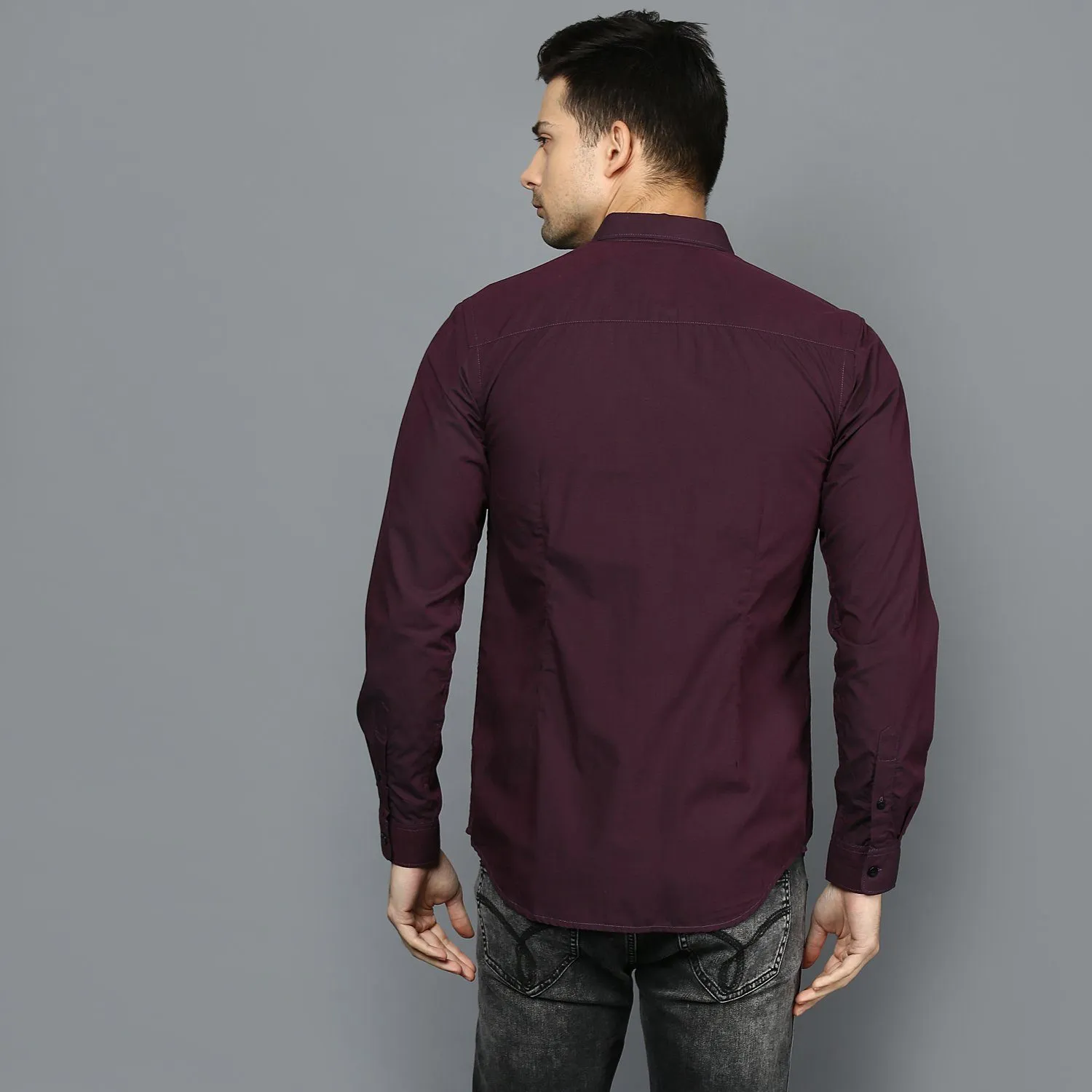 Burgandy Button Down Slim Fit Shirt