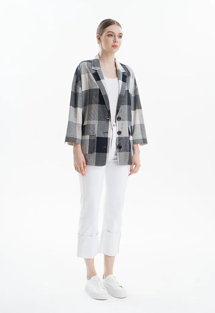 Checked Oversized Blazer Buttoned Cotton Shirt