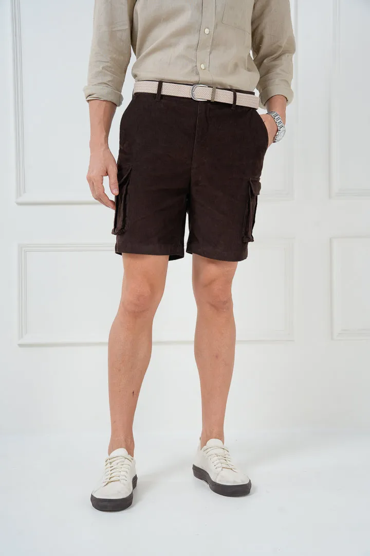 Coffee Brown Corduroy Stretch Cargo Shorts