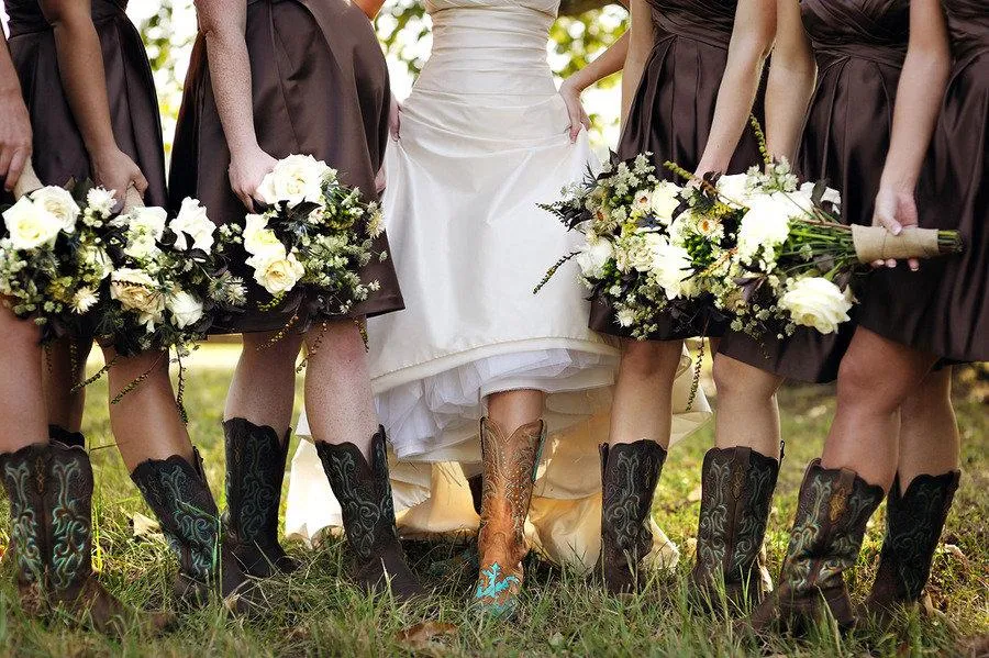 Coffee Color Short Country Style Strapless Bridesmaid Dresses with Boots