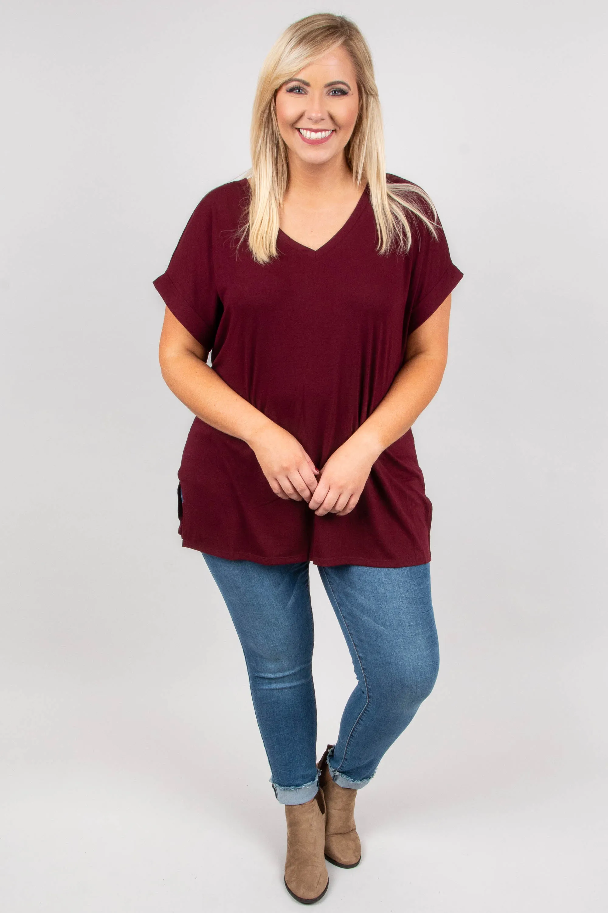 Comfy Travels Top, Dark Burgundy