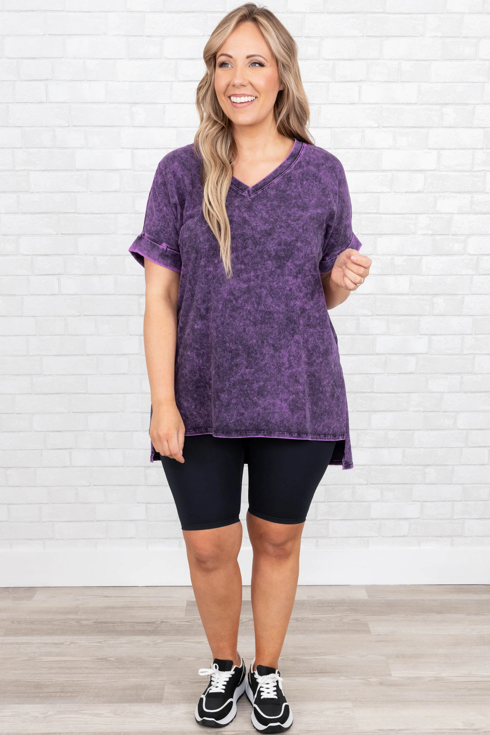 Comfy Travels Top, Neon Violet Mineral Wash