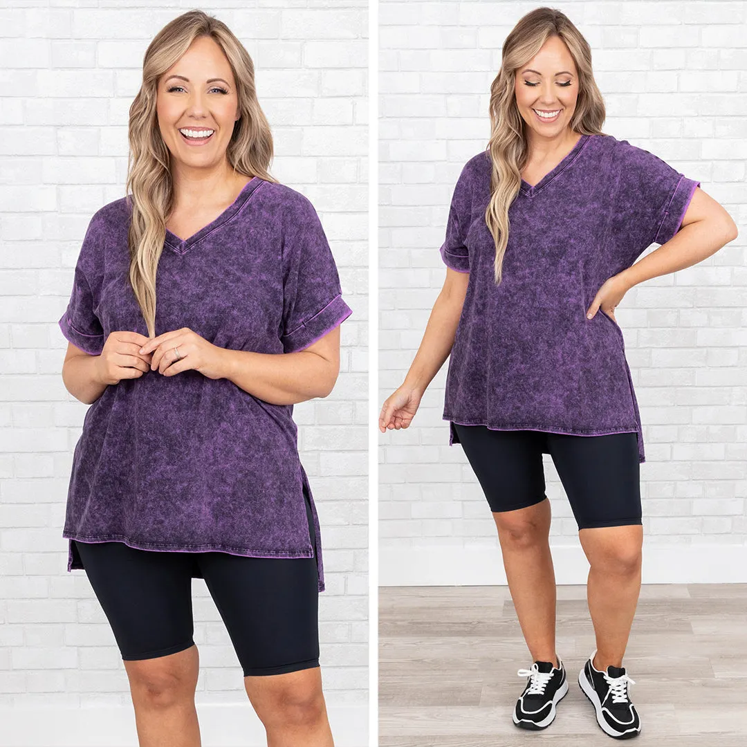 Comfy Travels Top, Neon Violet Mineral Wash