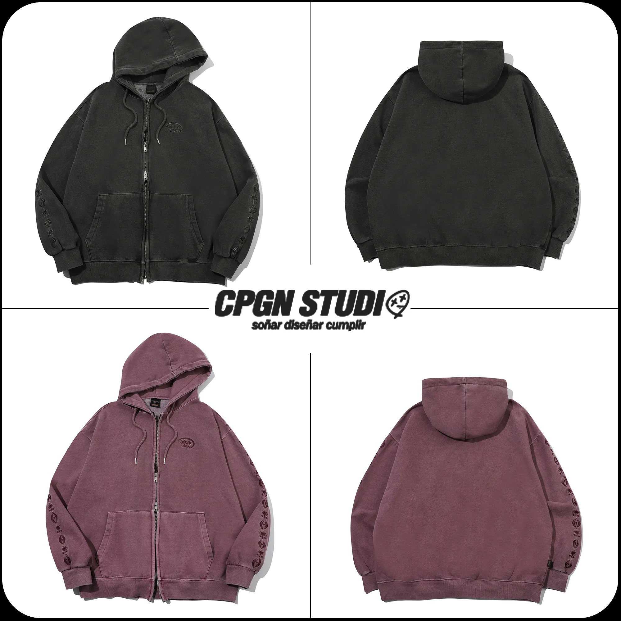 COMPAGNO  |[CPGN STUDIO ]★[2-WAY] Sleeve Star Pigment Hood Zip-Up