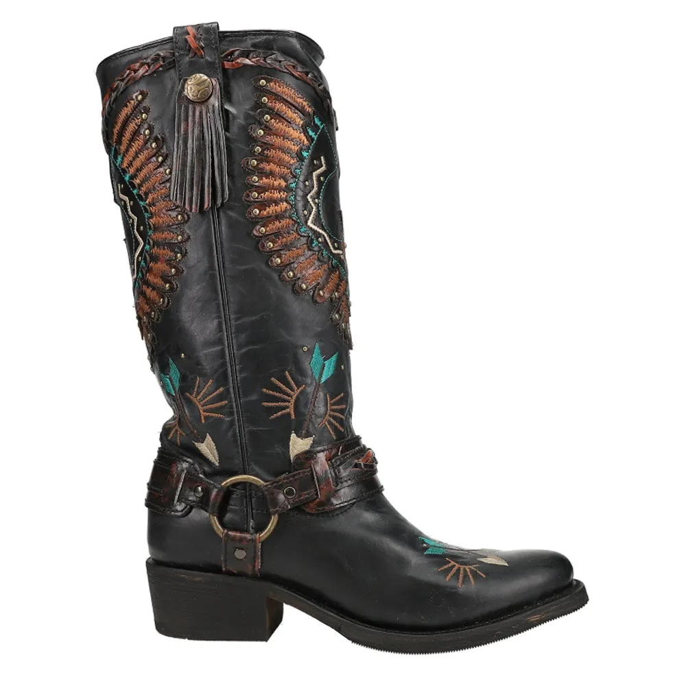 Corral Women's 13 Black Eagle Overlay & Harness Round Toe Biker Boot