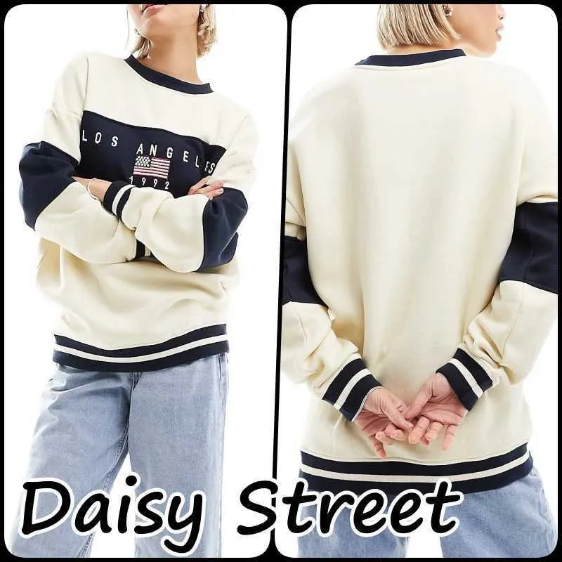 DAISY STREET  |Crew Neck Stripes Long Sleeves Cotton Oversized