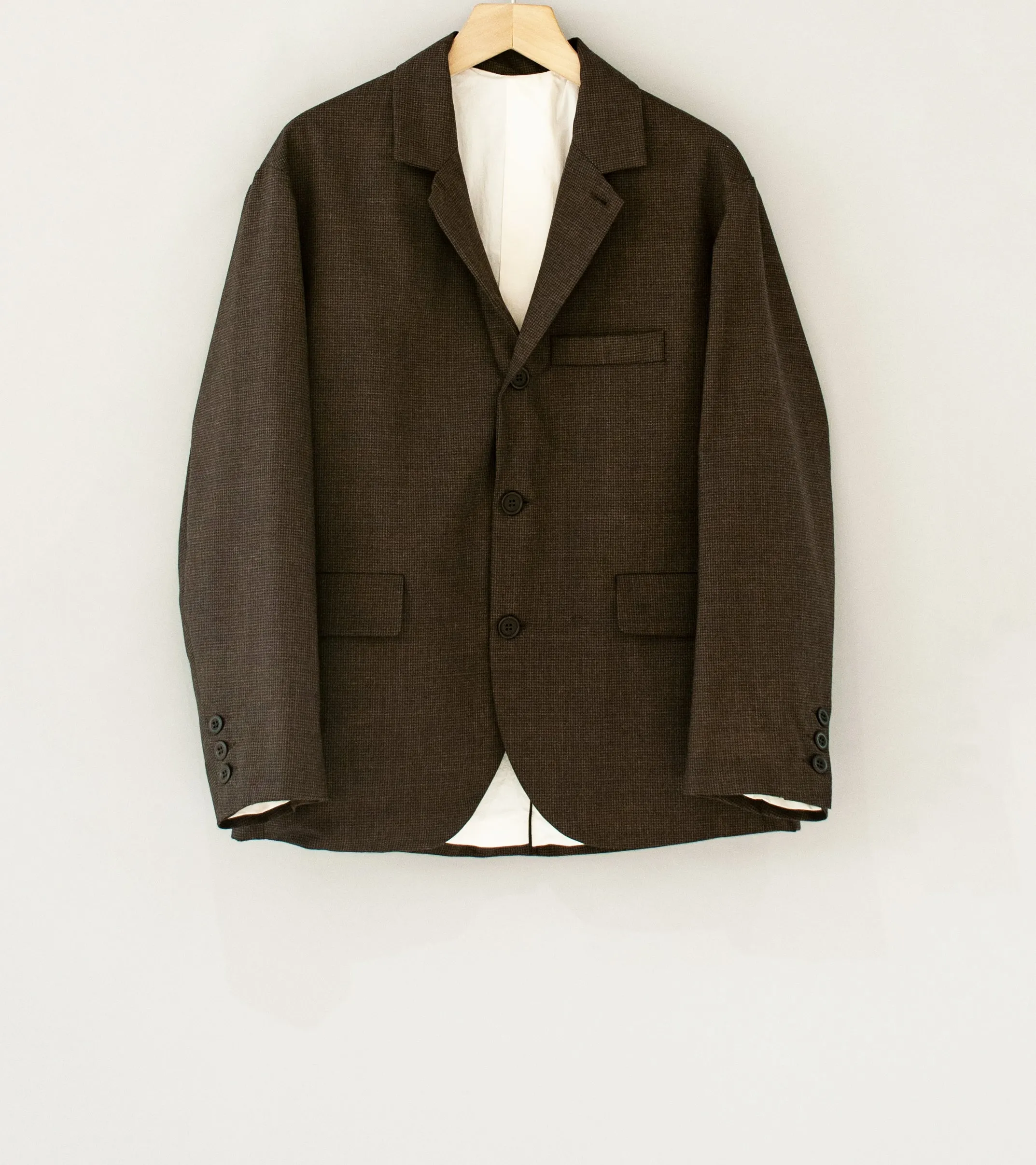 Evan Kinori 'Three Button Jacket' (Brown Fox Worsted Wool Puppytooth)