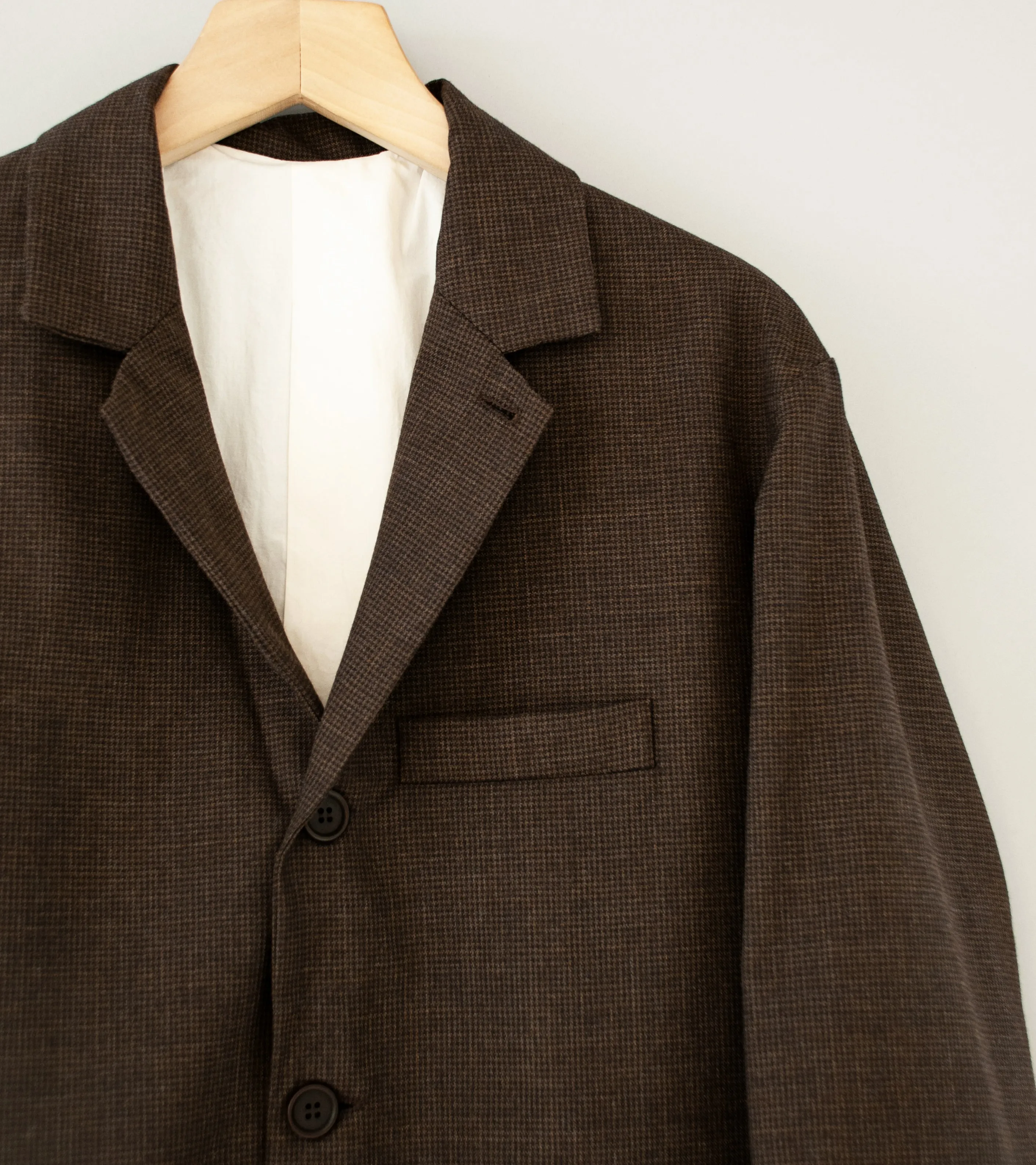 Evan Kinori 'Three Button Jacket' (Brown Fox Worsted Wool Puppytooth)