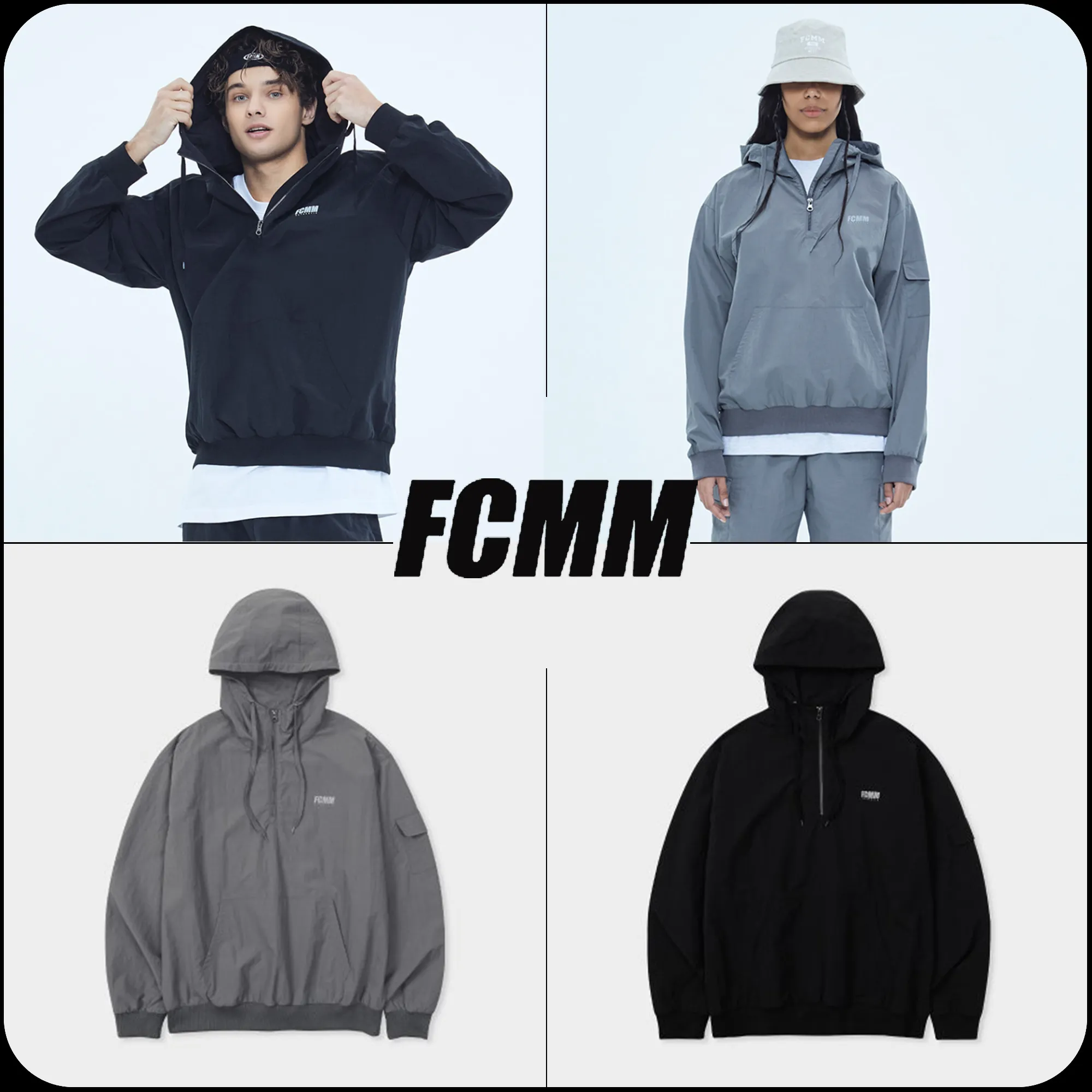 FCMM  |Unisex Nylon Street Style Long Sleeves Logo Hoodies