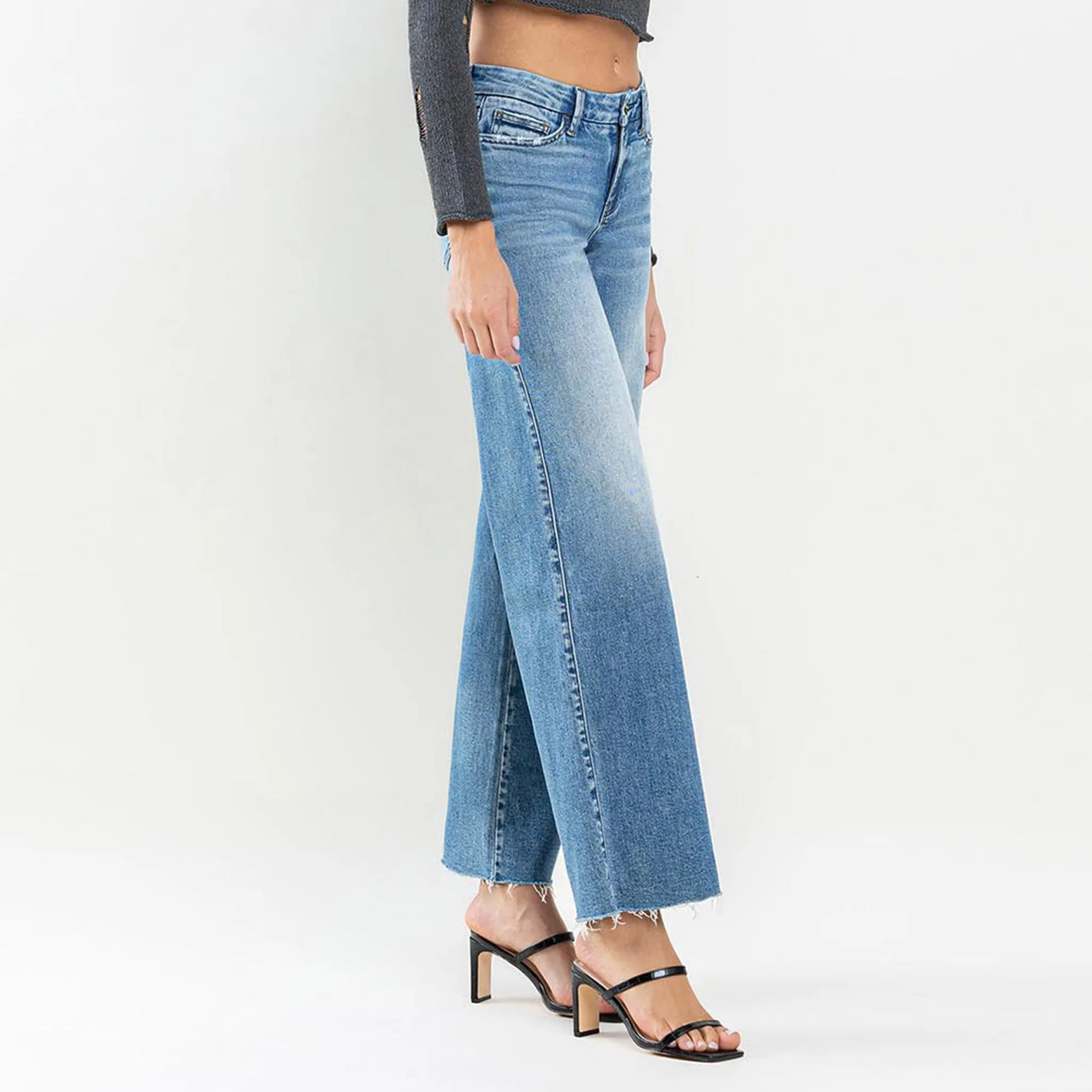 Flying Monkey Women's Mid Rise Wide Leg Jeans