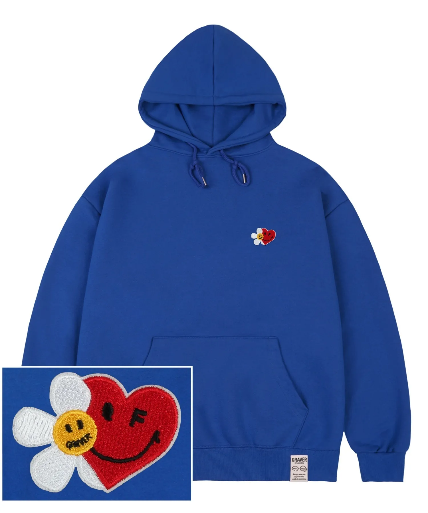 GRAVER  |[GRAVER]★FLOWER HEART HALF SMILE EMBROIDERY HOODIE