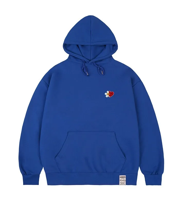 GRAVER  |[GRAVER]★FLOWER HEART HALF SMILE EMBROIDERY HOODIE