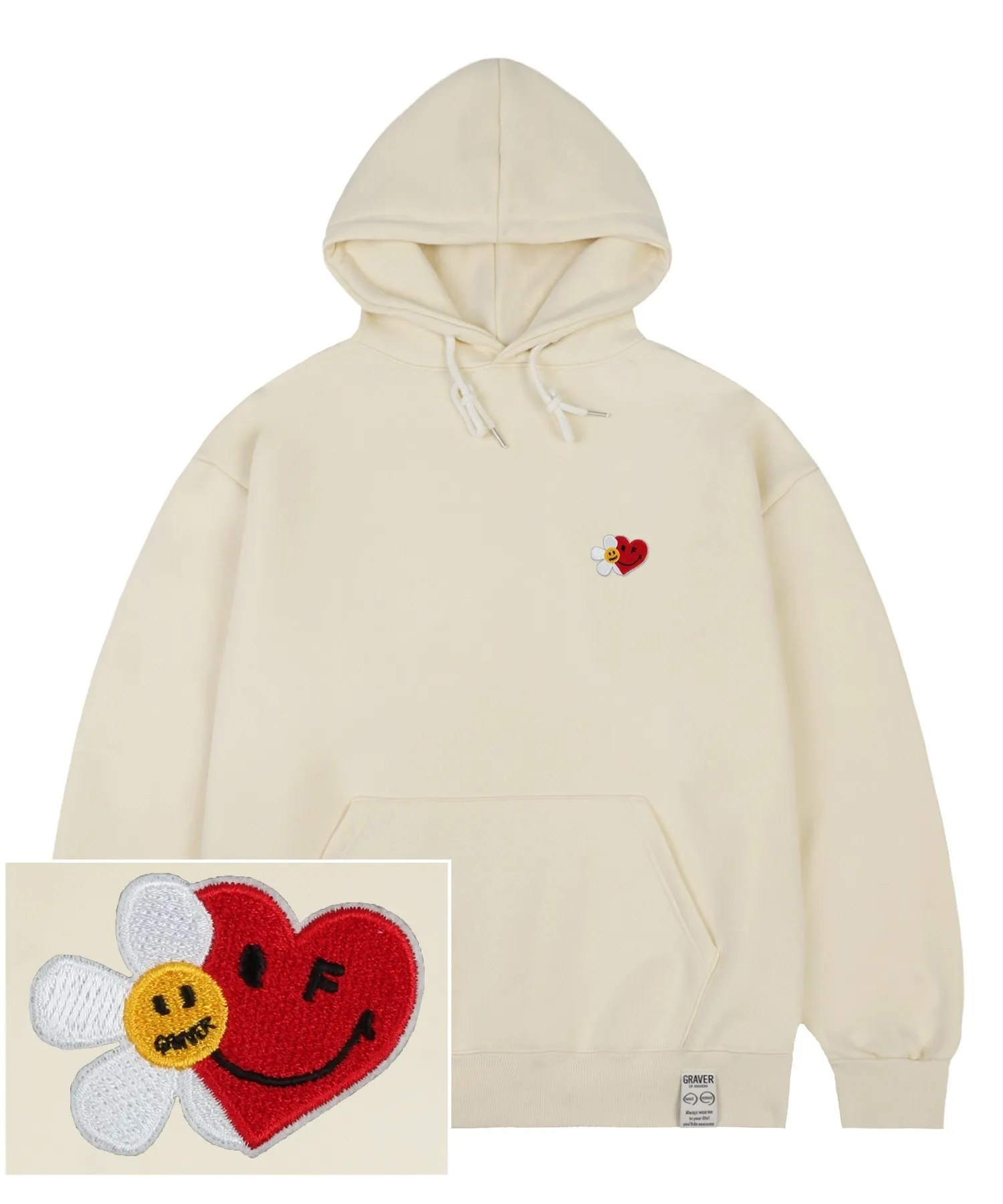 GRAVER  |[GRAVER]★FLOWER HEART HALF SMILE EMBROIDERY HOODIE