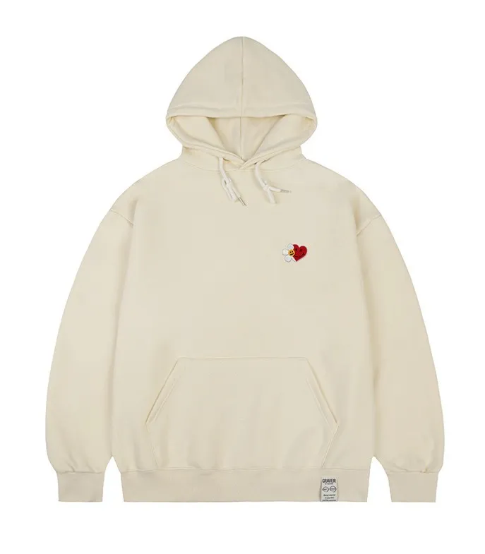 GRAVER  |[GRAVER]★FLOWER HEART HALF SMILE EMBROIDERY HOODIE