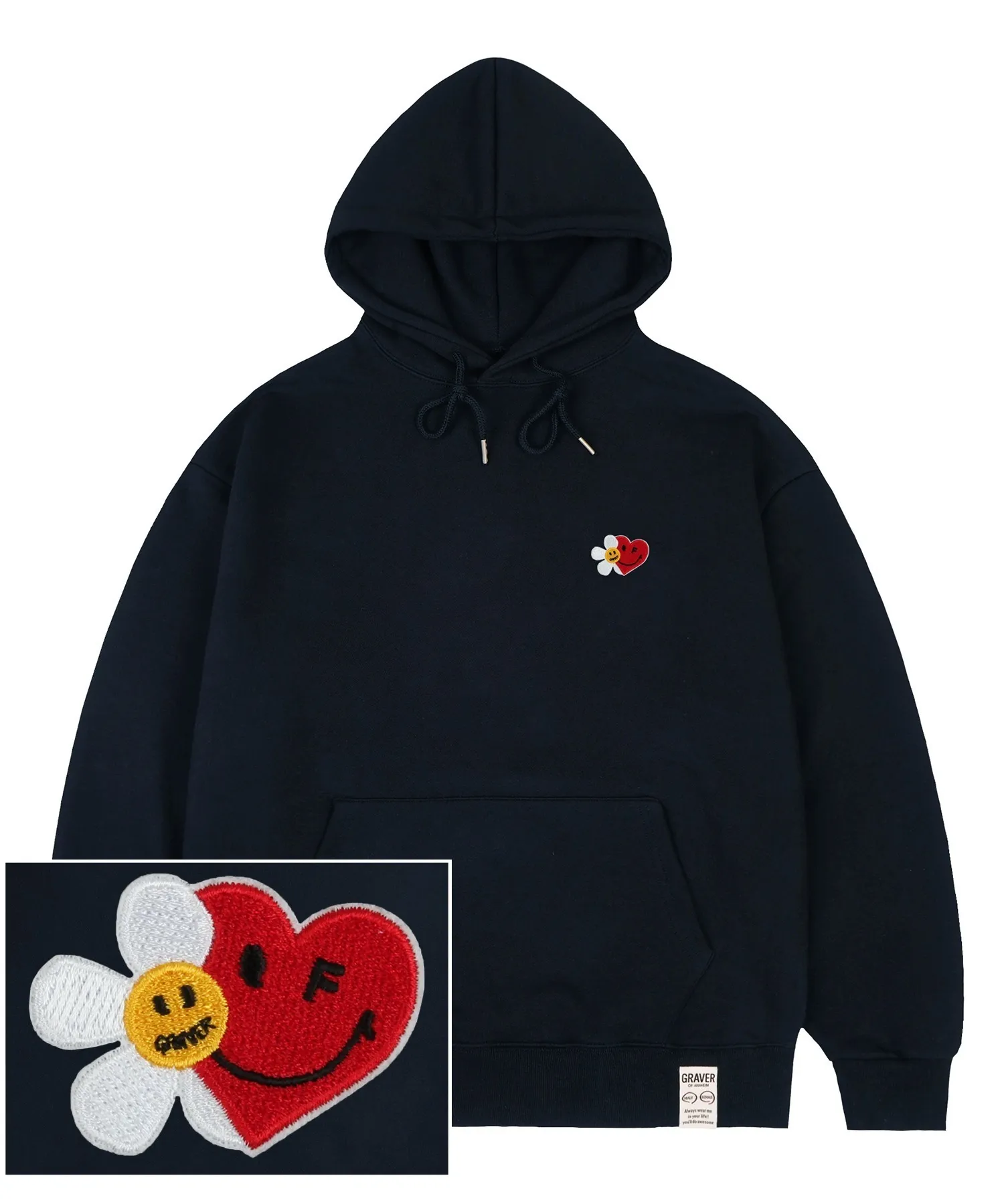 GRAVER  |[GRAVER]★FLOWER HEART HALF SMILE EMBROIDERY HOODIE